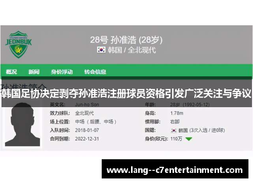 韩国足协决定剥夺孙准浩注册球员资格引发广泛关注与争议