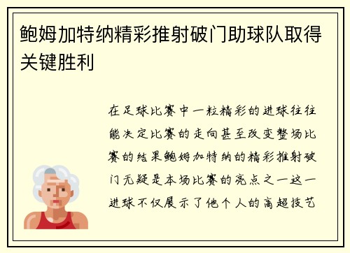 鲍姆加特纳精彩推射破门助球队取得关键胜利
